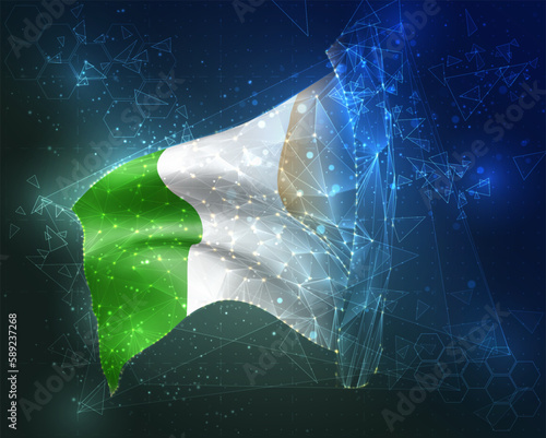 Ireland,  vector flag, virtual abstract 3D object from triangular polygons on a blue background
