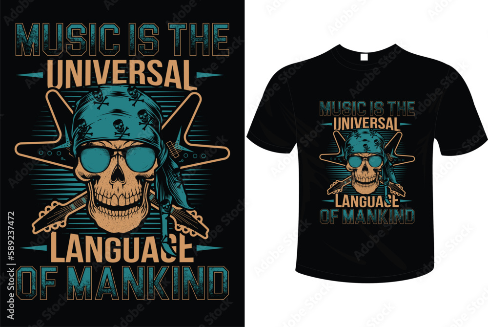 Music is the universal language t-shirt design, Illustration Vector Graphic typography. Print for t-shirts and another, trendy apparel design