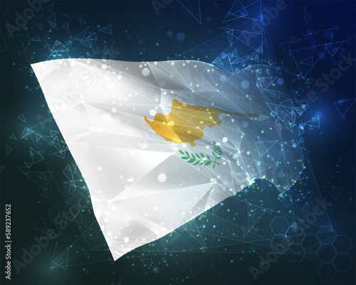 Cyprus,  vector flag, virtual abstract 3D object from triangular polygons on a blue background