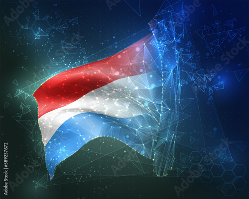 Luxembourg,  vector flag, virtual abstract 3D object from triangular polygons on a blue background