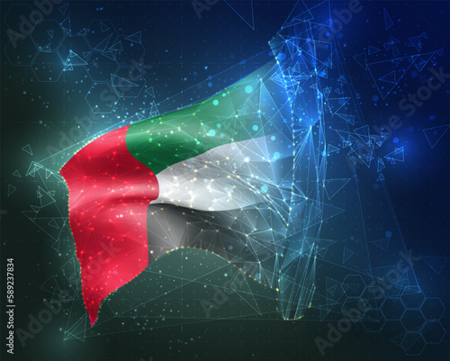 United Arab Emirates,  vector flag, virtual abstract 3D object from triangular polygons on a blue background