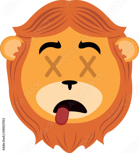 vector illustration of a dead lion animal cartoon with crosses in its eyes and its tongue sticking out