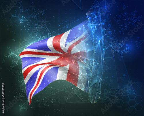 England,  vector flag, virtual abstract 3D object from triangular polygons on a blue background