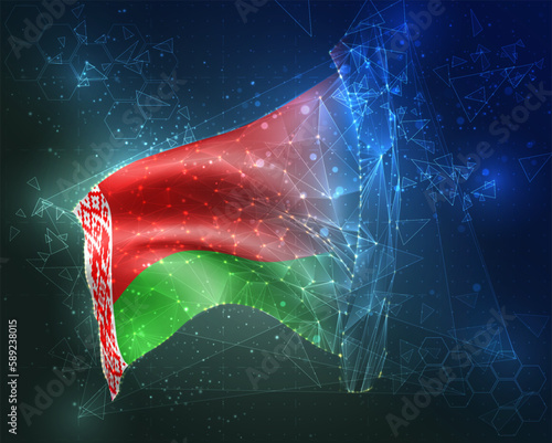Belarus,  vector flag, virtual abstract 3D object from triangular polygons on a blue background