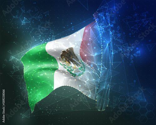 Mexico,  vector flag, virtual abstract 3D object from triangular polygons on a blue background