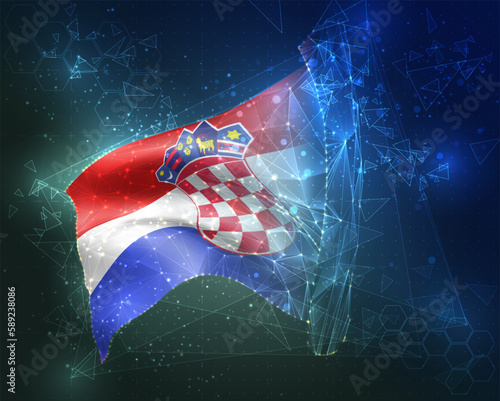 Croatia,  vector flag, virtual abstract 3D object from triangular polygons on a blue background