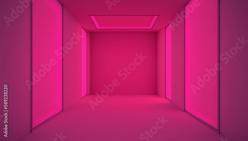 Interior simple classic empty room with pink walls and floor. Generative AI