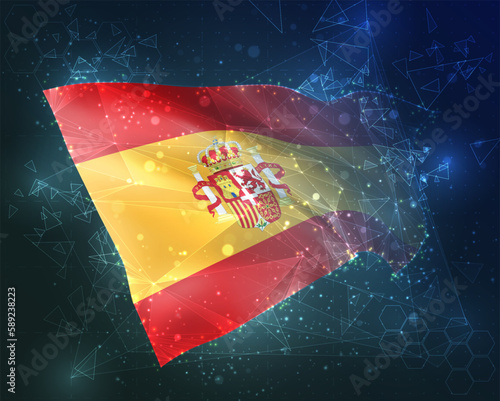 Spain,  vector flag, virtual abstract 3D object from triangular polygons on a blue background