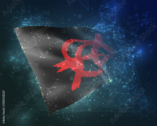 Pirate,  vector flag, virtual abstract 3D object from triangular polygons on a blue background