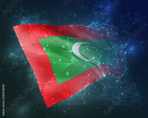 Maldives   vector flag  virtual abstract 3D object from triangular polygons on a blue background