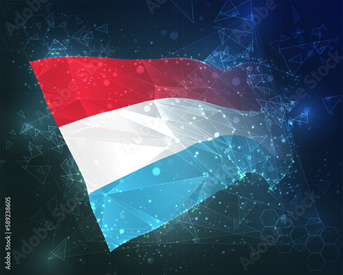 Luxembourg,  vector flag, virtual abstract 3D object from triangular polygons on a blue background