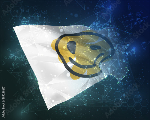 Smile,  vector flag, virtual abstract 3D object from triangular polygons on a blue background