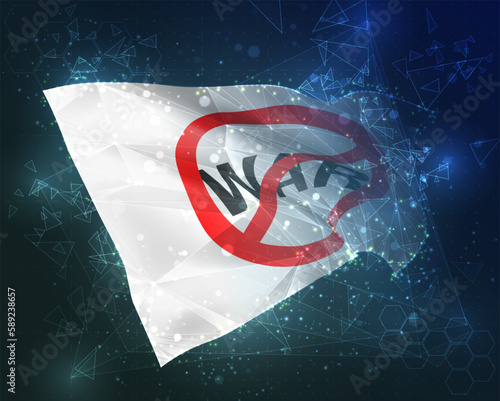 Stop war,  vector flag, virtual abstract 3D object from triangular polygons on a blue background