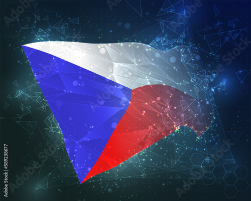 Czech Republic,  vector flag, virtual abstract 3D object from triangular polygons on a blue background