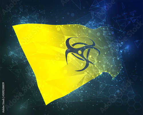 Infection,  vector flag, virtual abstract 3D object from triangular polygons on a blue background