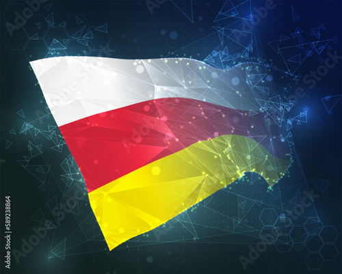 South Ossetia,  vector flag, virtual abstract 3D object from triangular polygons on a blue background