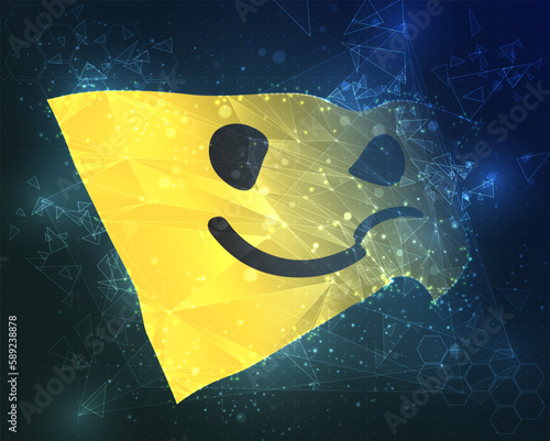 Smile,  vector flag, virtual abstract 3D object from triangular polygons on a blue background