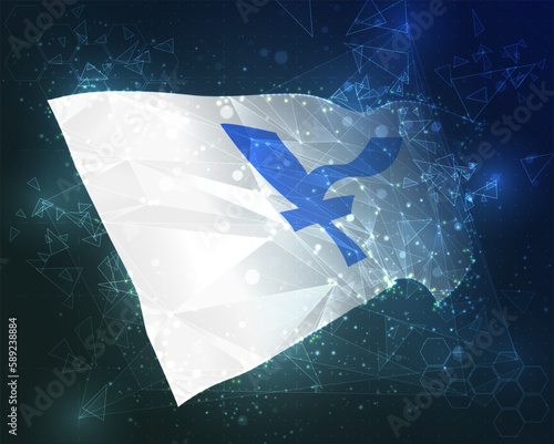 Yen,  vector flag, virtual abstract 3D object from triangular polygons on a blue background