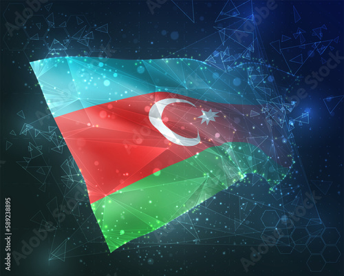 Azerbaijan,  vector flag, virtual abstract 3D object from triangular polygons on a blue background