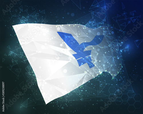Yen,  vector flag, virtual abstract 3D object from triangular polygons on a blue background