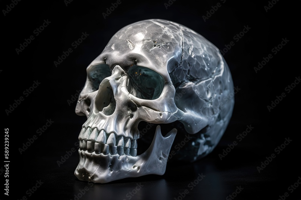 Skull made of lithium close up shot. Black background. Generative AI Skull made of lithium close up shot. Black background. Generative AI