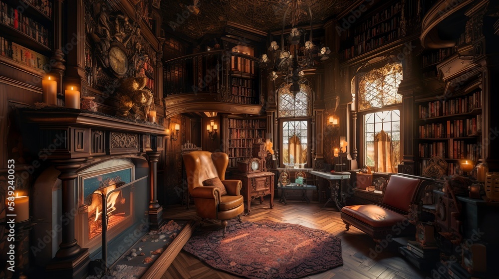 Cozy victorian mansion interior with furnitures and cozy armchairs with ...