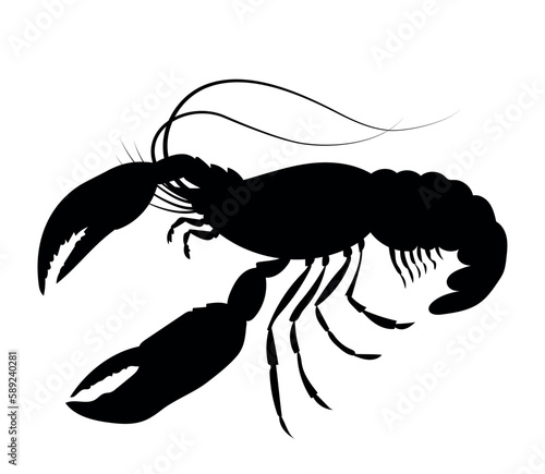 crayfish horizontal vector silhouette black one