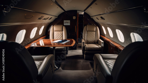 Business private jet luxurious interior. Generative AI