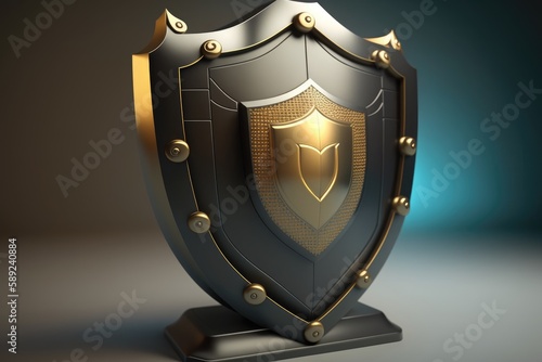 Shield over dark background with golden shield, security concept