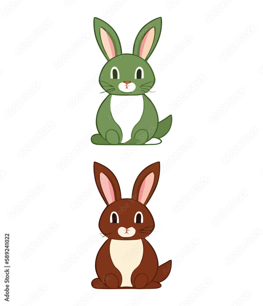 Fototapeta premium Cute white rabbits in various poses with white backgrounds. colorful Easter eggs vector illustration for kids and adults. Happy Spring holiday
