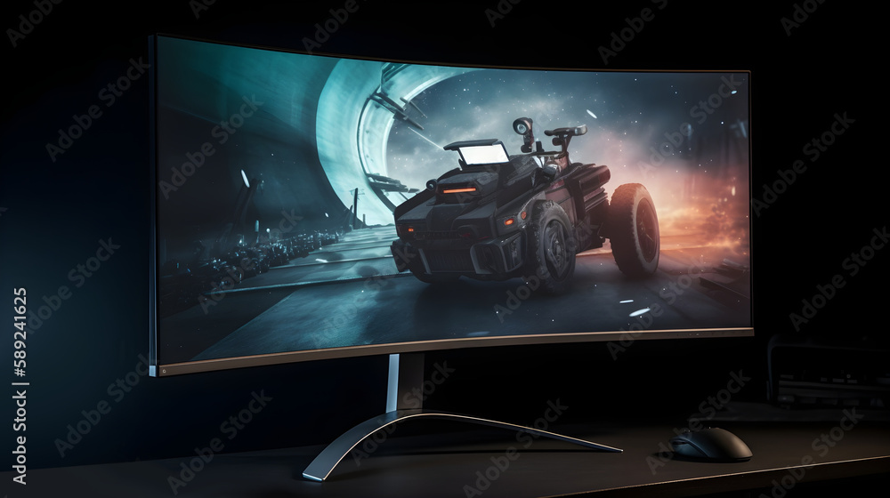 Curved gaming computer monitor with gaming wallpaper Curved gaming computer monitor with gaming wallpaper