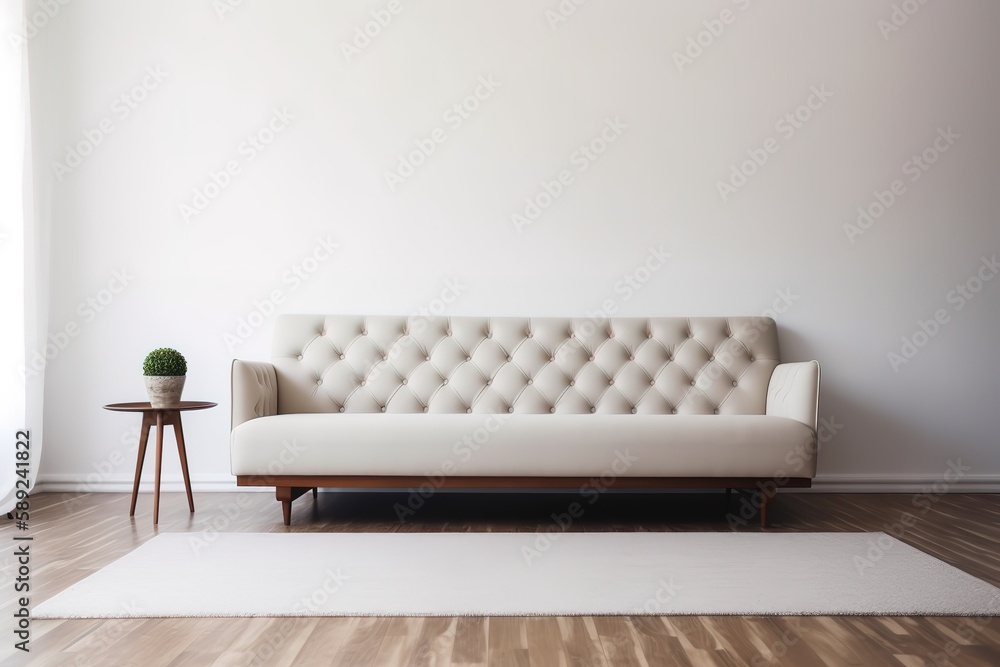 White minimalist living room interior with sofa on a wooden floor ...