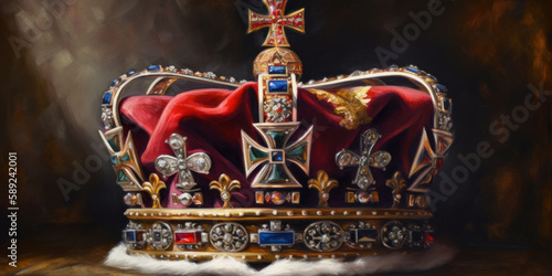 Detailed painting of Crown Jewels of the United Kingdom. Generative AI photo