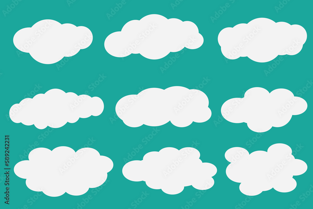 Set of clouds isolated on a blue background. Collection of white clouds vector illustration.