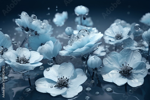Beautiful white flowers with water drops  Generative AI