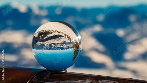 Crystal ball alpine landscape shot at Mount Rossbrand  Filzmoos  Salzburg  Austria