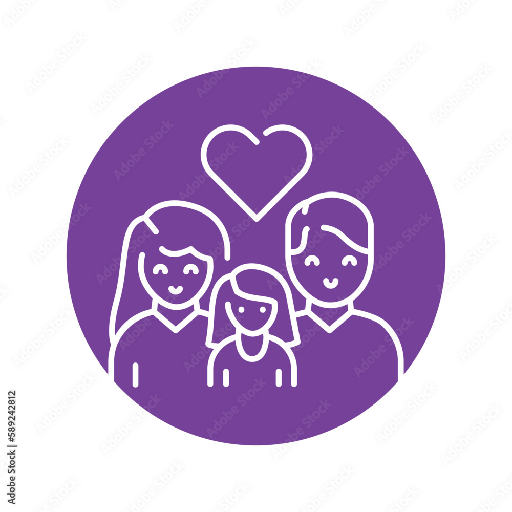 Happy family color line icon. Mother, father and daughter. Happy family color line icon. Mother, father and daughter.