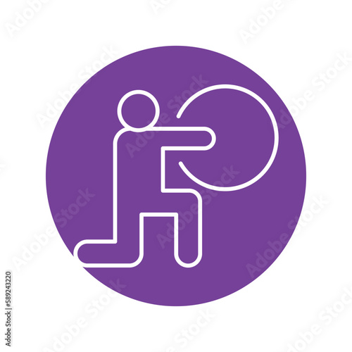 Exercise fitness color line icon. Person squats with ball.