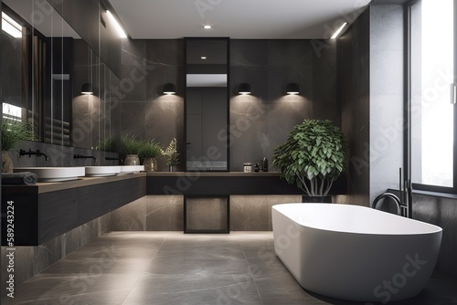 Designing a bathrom modern and sleek aesthetic tiles water  spa rary and artistic feel  Chosing the right lighting for bathrom   generative artificial intelligence