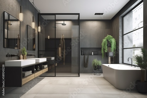 Designing a bathrom modern and sleek aesthetic tiles water  spa rary and artistic feel  Chosing the right lighting for bathrom   generative artificial intelligence