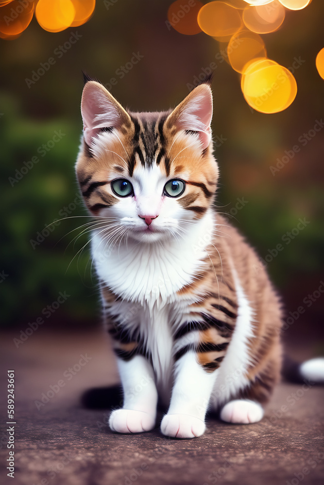 Portrait of a adorable cat, funny and cute face closeup, isolated on beautiful bokeh background, created with generative ai Portrait of a adorable cat, funny and cute face closeup, isolated on beautiful bokeh background, created with generative ai