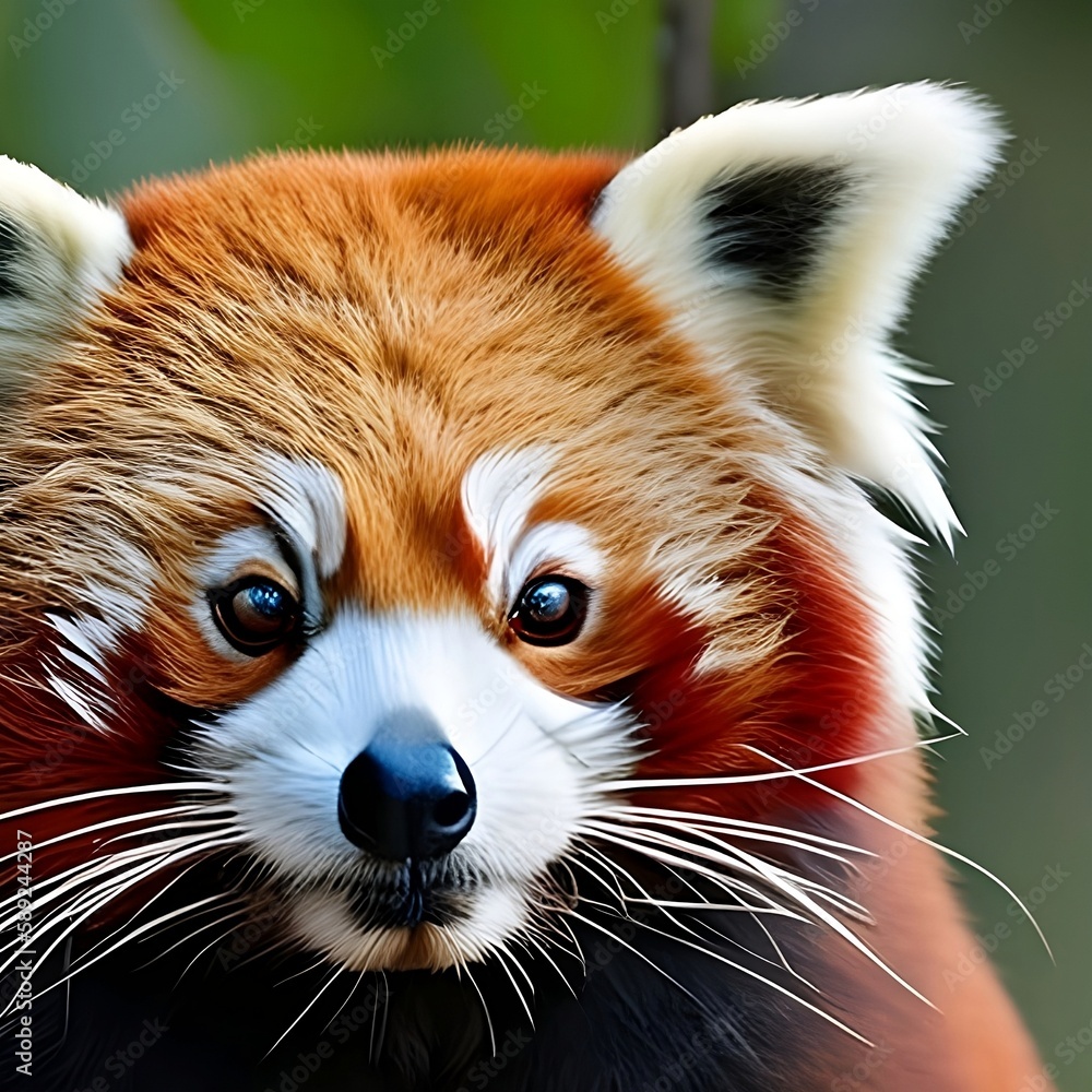 wild red panda closeup, looking at viewer, beautifull nature, endangered wildlife. Created using generative AI. wild red panda closeup, looking at viewer, beautifull nature, endangered wildlife. Created using generative AI.