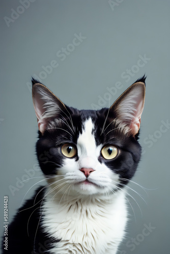 Portrait of a adorable cat, funny and cute face closeup, isolated on beautiful bokeh background, created with generative ai