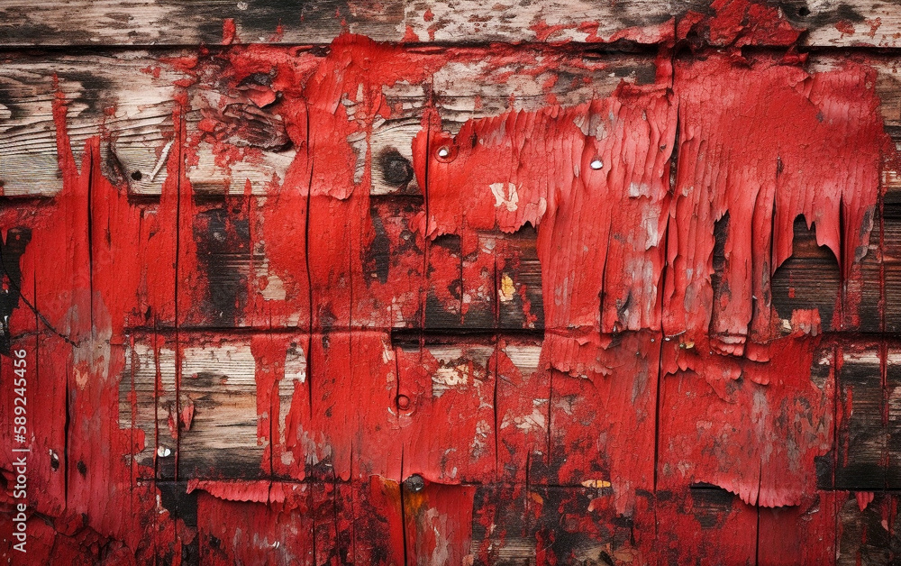 Wooden wall. Red. Generative AI.