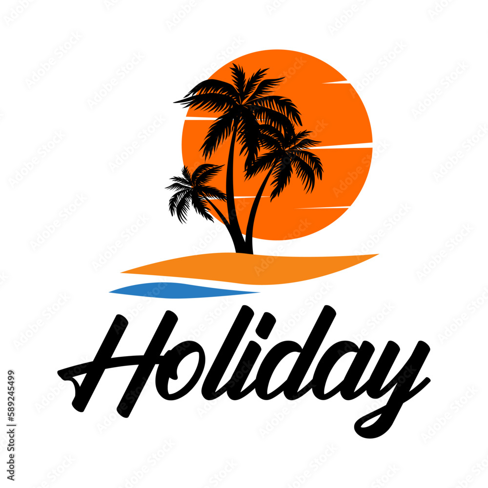 holiday logo. summer beach silhouette. flat design, vector, icon. isolated on white background