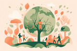 flat world People tree planting environment day illustration safe earth