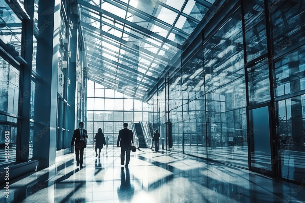 Crowd of business people, silhouettes, blurred image. Generative ai. Crowd of business people, silhouettes, blurred image. Generative ai.