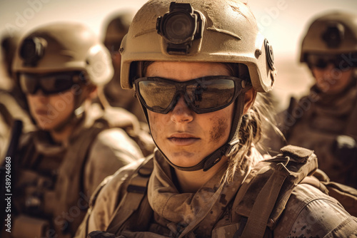 Female soldiers serving in the army. Generative ai.