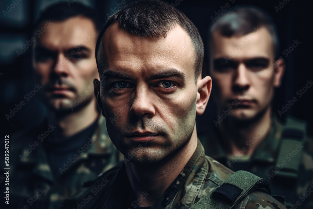 Male soldiers serving in the army. Generative ai.