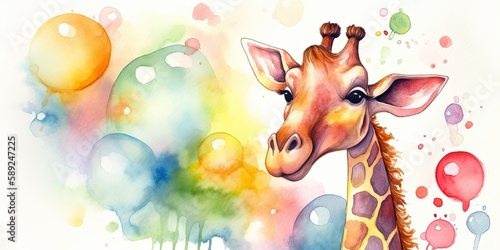 colorful watercolor giraffe illustration Generative AI art